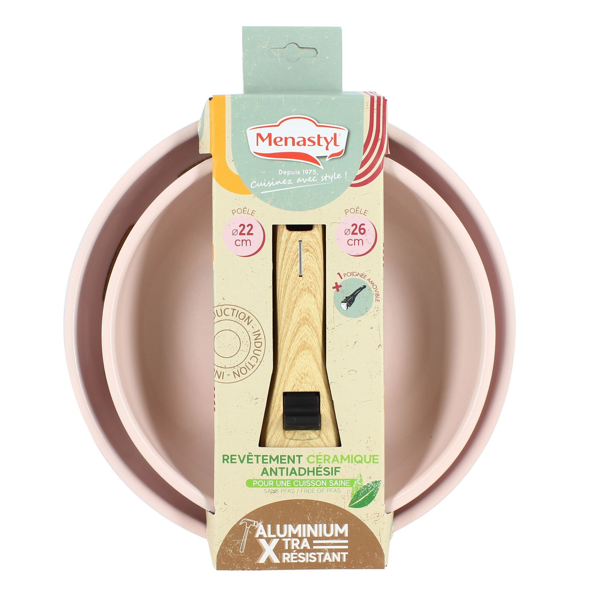 Lot de 2 poêles rose revêtement céramique - Tous feux COLORAMA