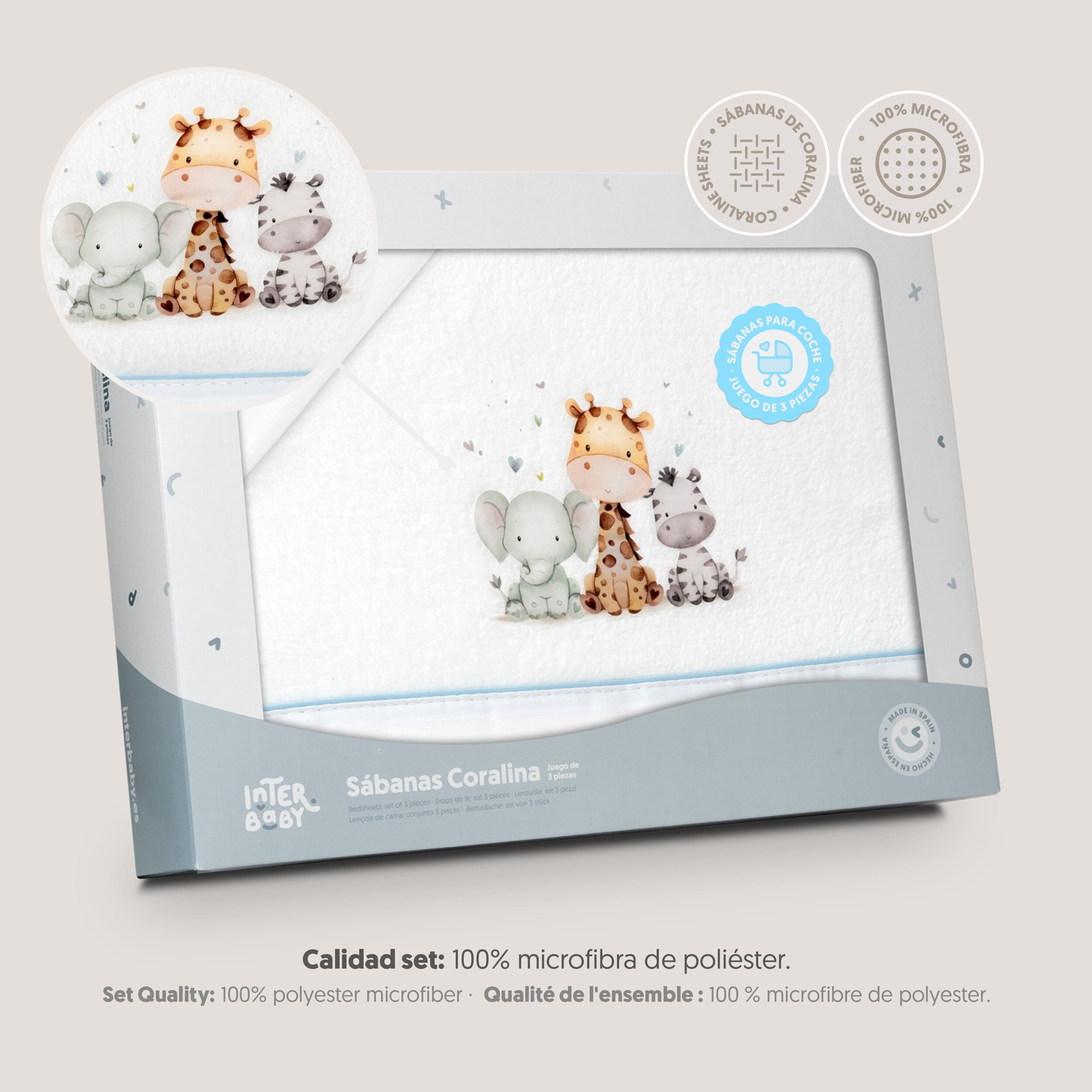 Juego de Sábanas de Coche Coralina Estampado Jirafa Elefante