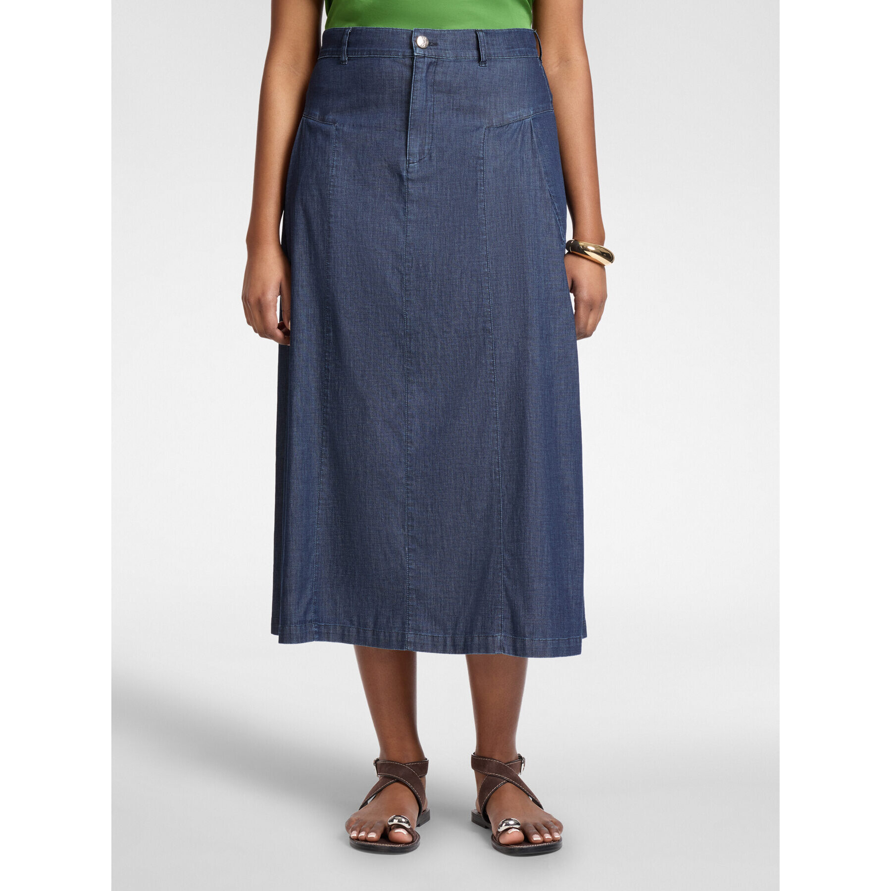 Elena Mirò - Falda longuette en Chambray línea A - Azul