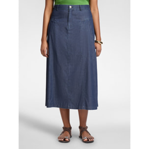 Elena Mirò - Falda longuette en Chambray línea A - Azul