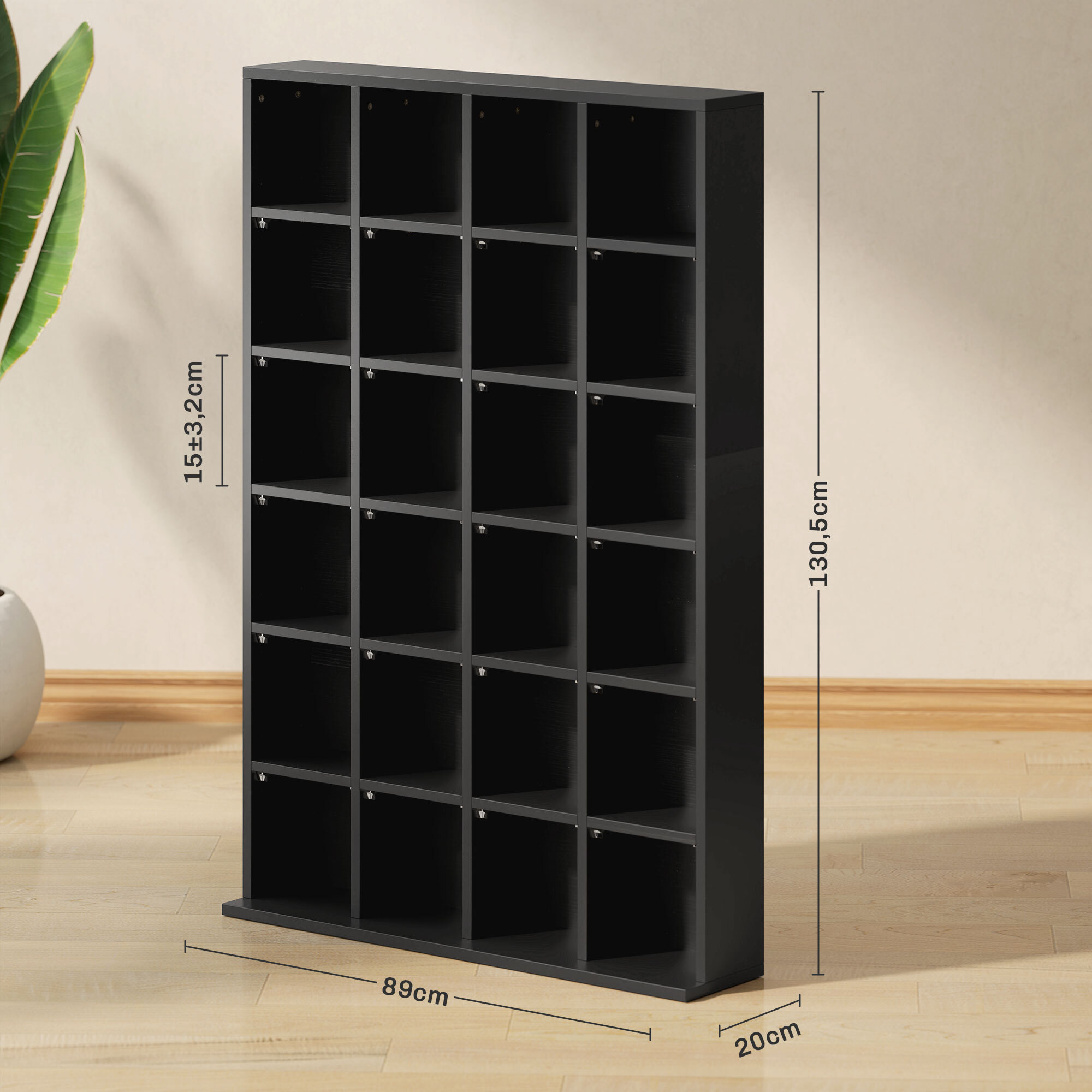 Étagère rangement CD/DVD meuble de rangement pour 480 CDs 24 compartiments réglables en hauteur 89 x 20 x 130 cm noir