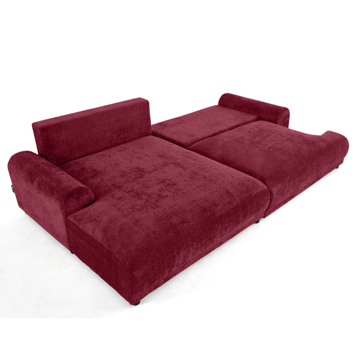 Nelly - canapé d'angle gauche 4 places convertible avec coffre en velours texturé - Prune