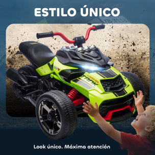 Quad Eléctrico para Niños 12V, Quad para Niños de 3-8 Años, con 2 Motores, Velocidad hasta 5 km/h, 3 Ruedas, Sistema de Suspensión, Faros, Bocina, Música, USB, Verde