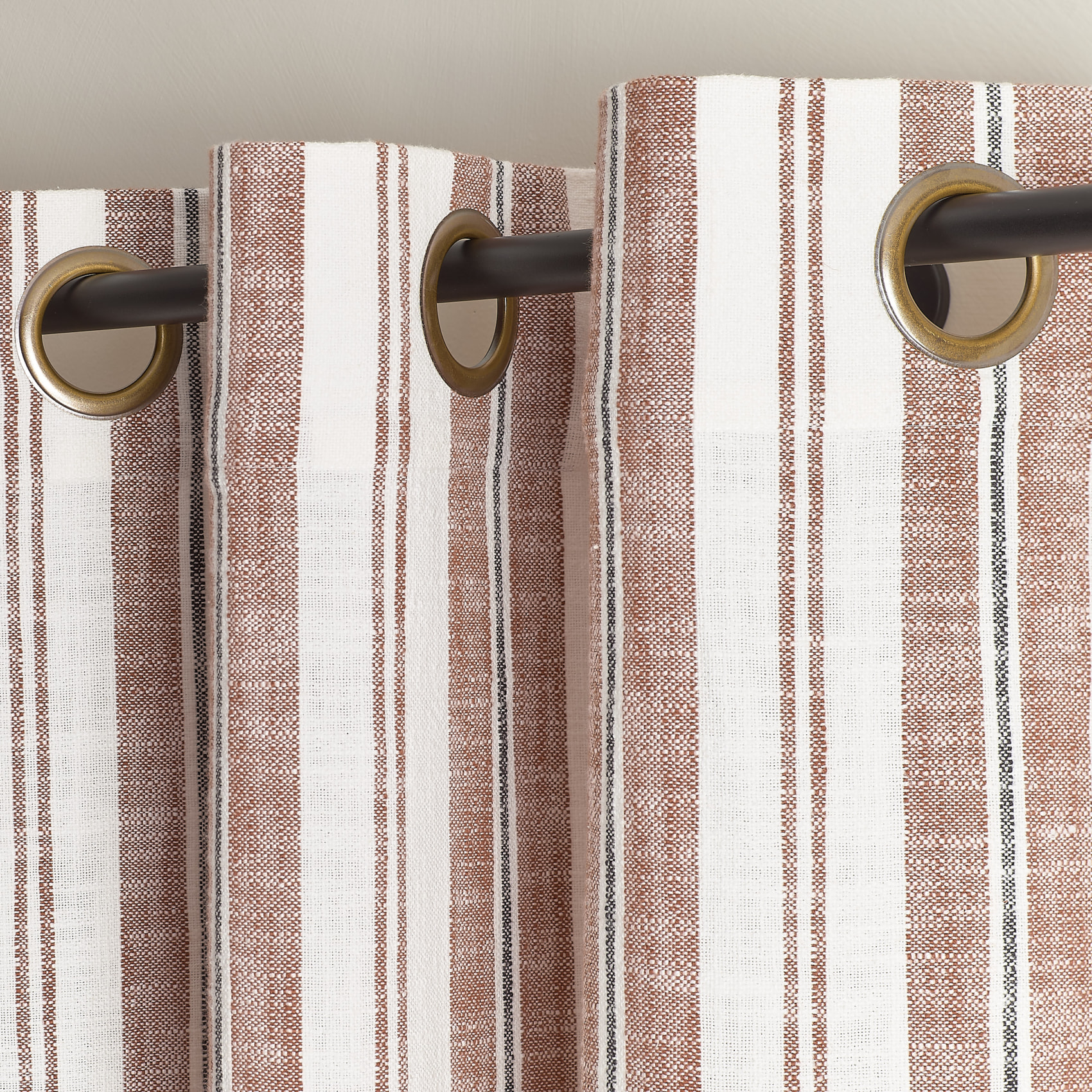 Rideau 100% coton rayures tapissier LOURMARIN - Terracotta