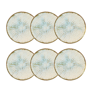 Lot de 6 assiettes plates 26cm en faience bleu et blanc MINERAL