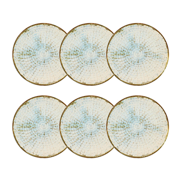 Lot de 6 assiettes plates 26cm en faience bleu et blanc MINERAL