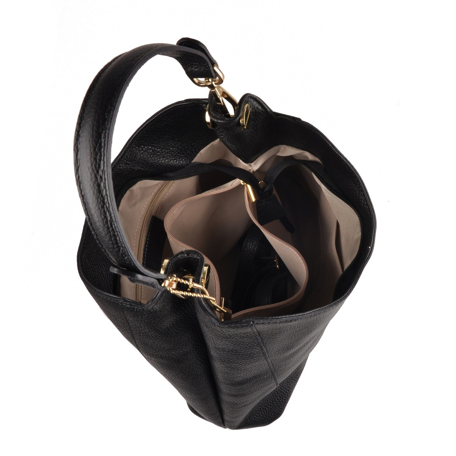 Borse Donna colore Nero-in pelle Made in Italy L35 cm X W26 cm X H11 cm