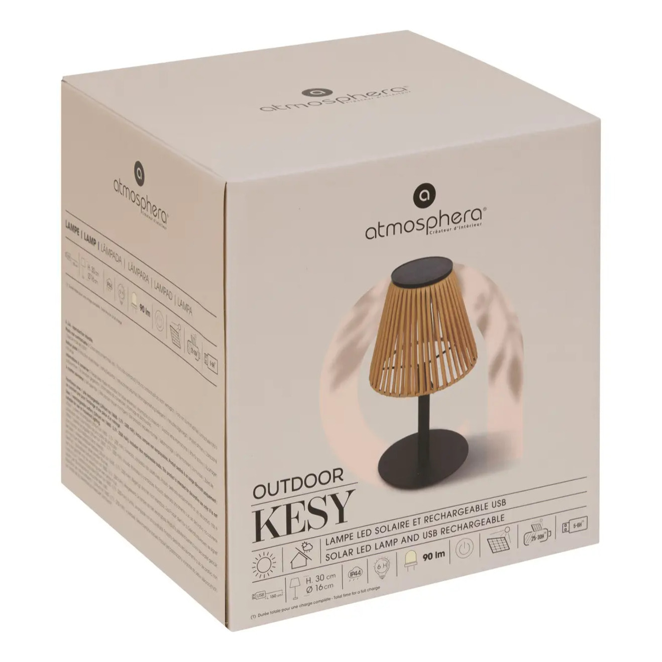 Lampe d'extérieur solaire et USB "Kessy" beige H30cm