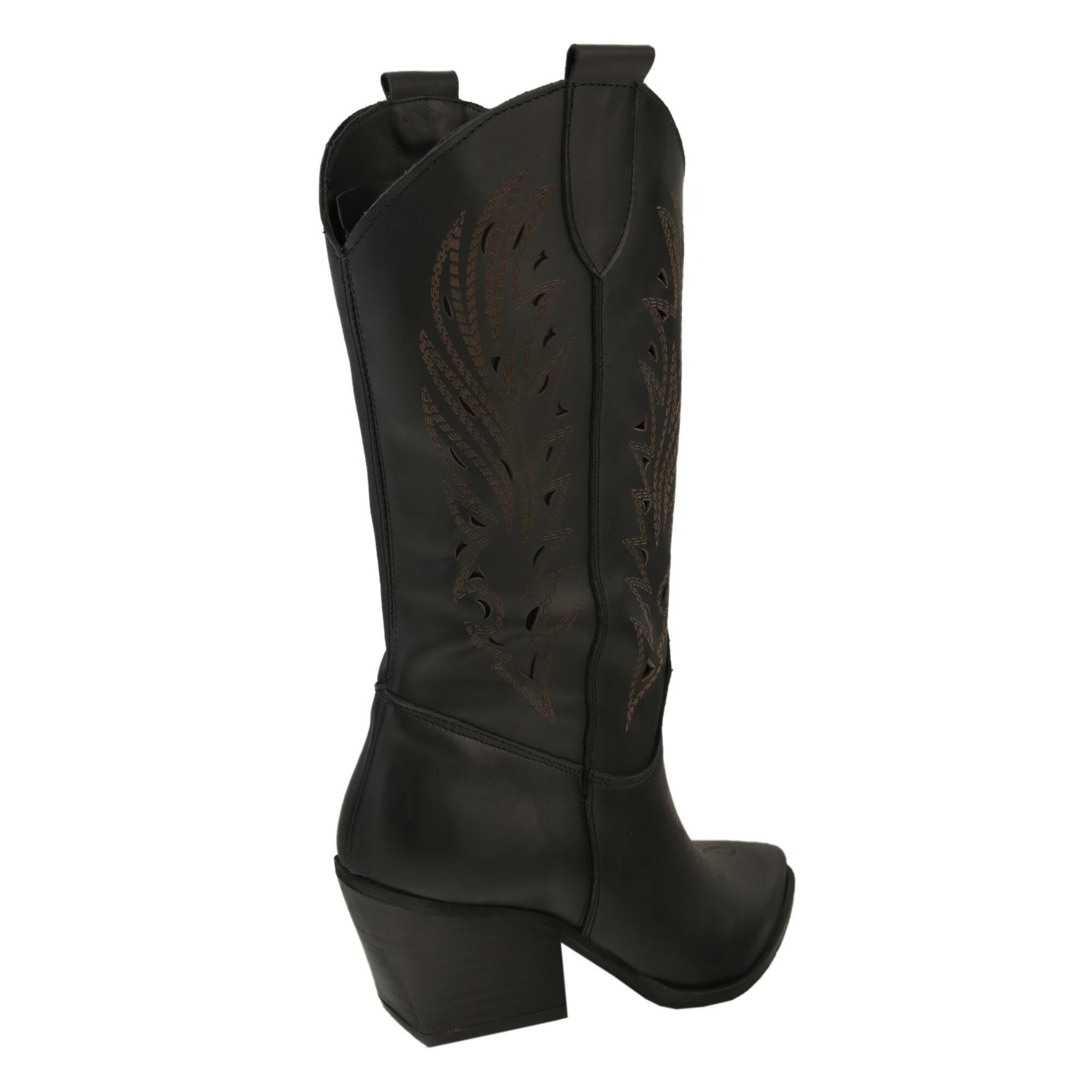 Stivaletti texani in vera pelle di vitello laserata con tacco comodo