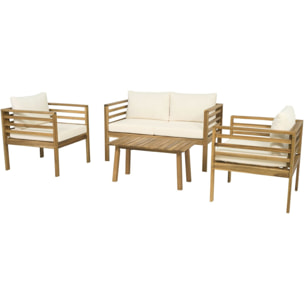 Salon de jardin en bois avec coussins inclus "Beckham" - 4 places - Beige