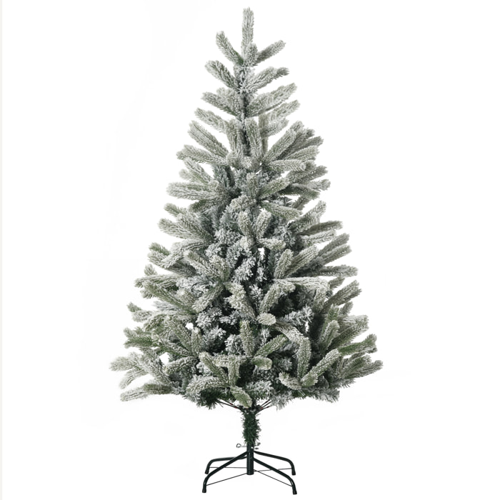 HOMCOM árbol de Navidad Nevado Artificial 150 cm con 521 Ramas PVC y PE Base Plegable y Soporte de Metal Decoración Navideña para Interiores Ø90x150 cm Verde y Blanco