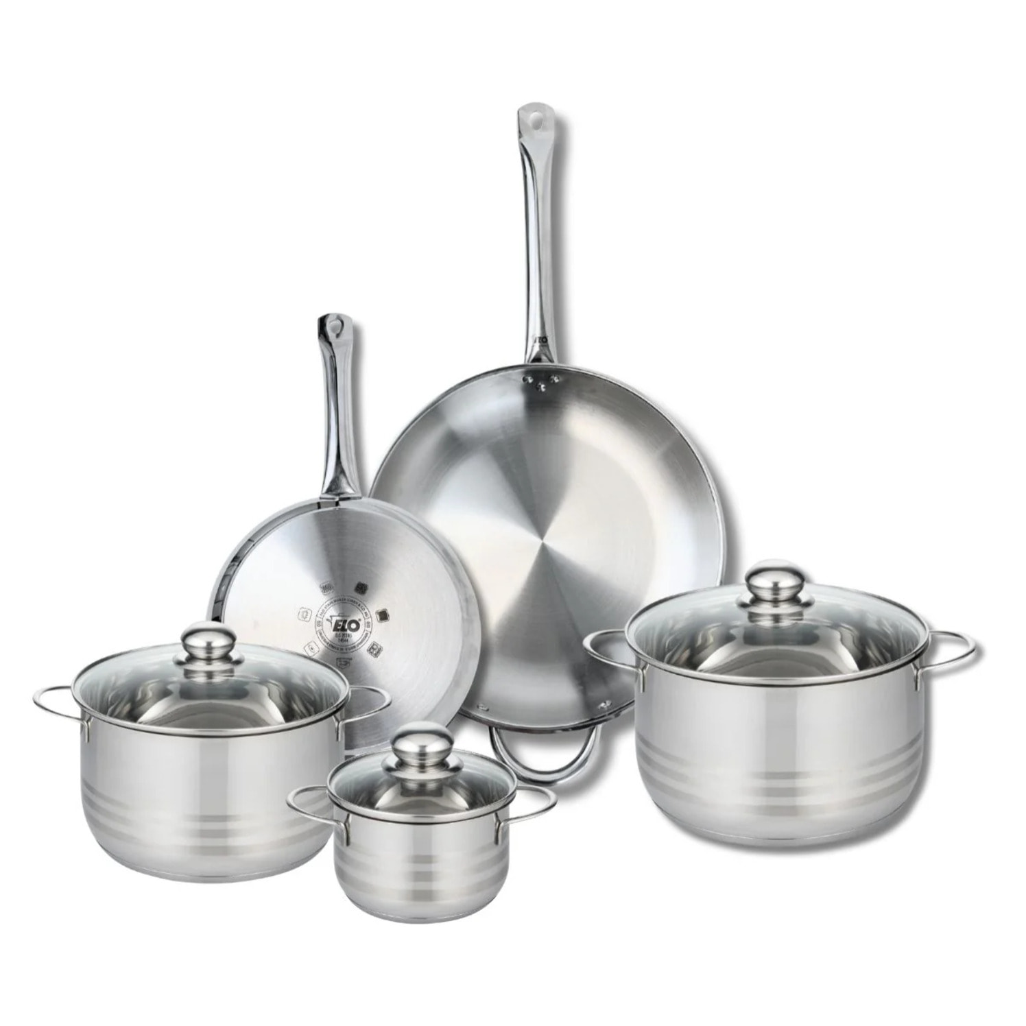 Ensemble de 2 Poêles de cuisson 24 et 32 cm et 3 faitouts 14, 20 et 24 cm Elo Profi Brillant