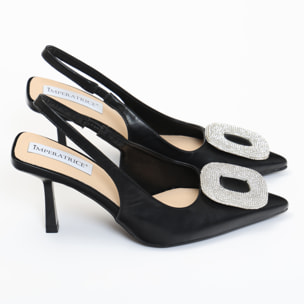 Dècolletè slingback in simil pelle con dettaglio strass sulla punta