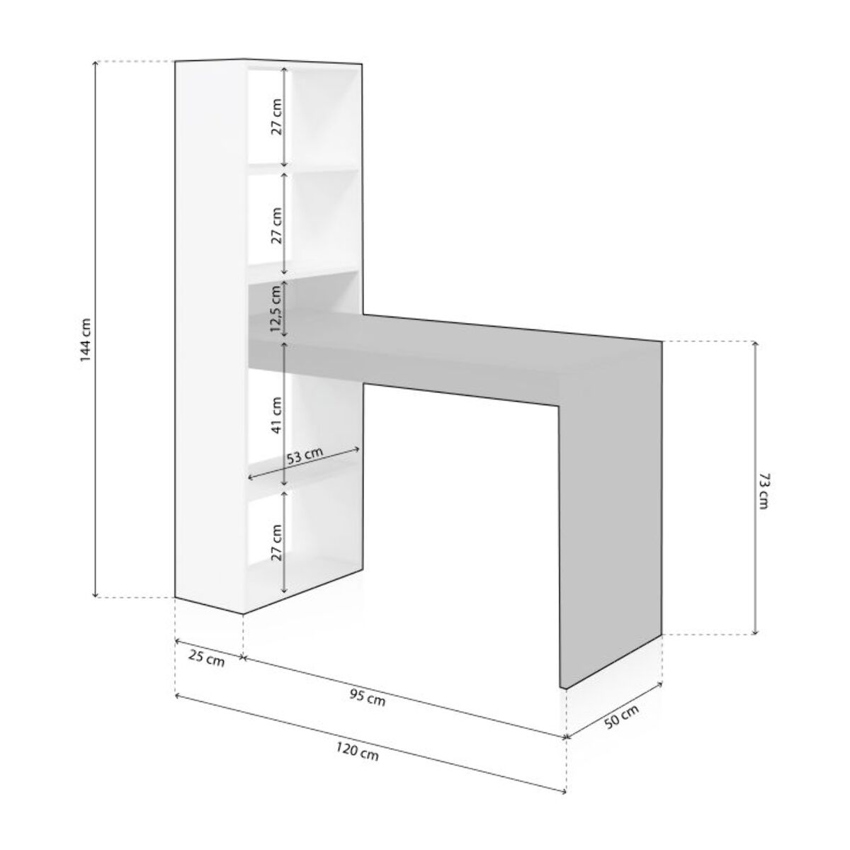 Mesa de escritorio con estantería Duplo Blanco Artik (Blanco Mate) - Gris Antracita