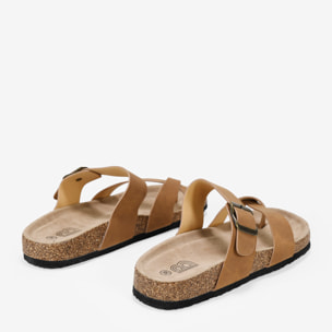 Sandalias de dedo planas marrones con suela de corcho