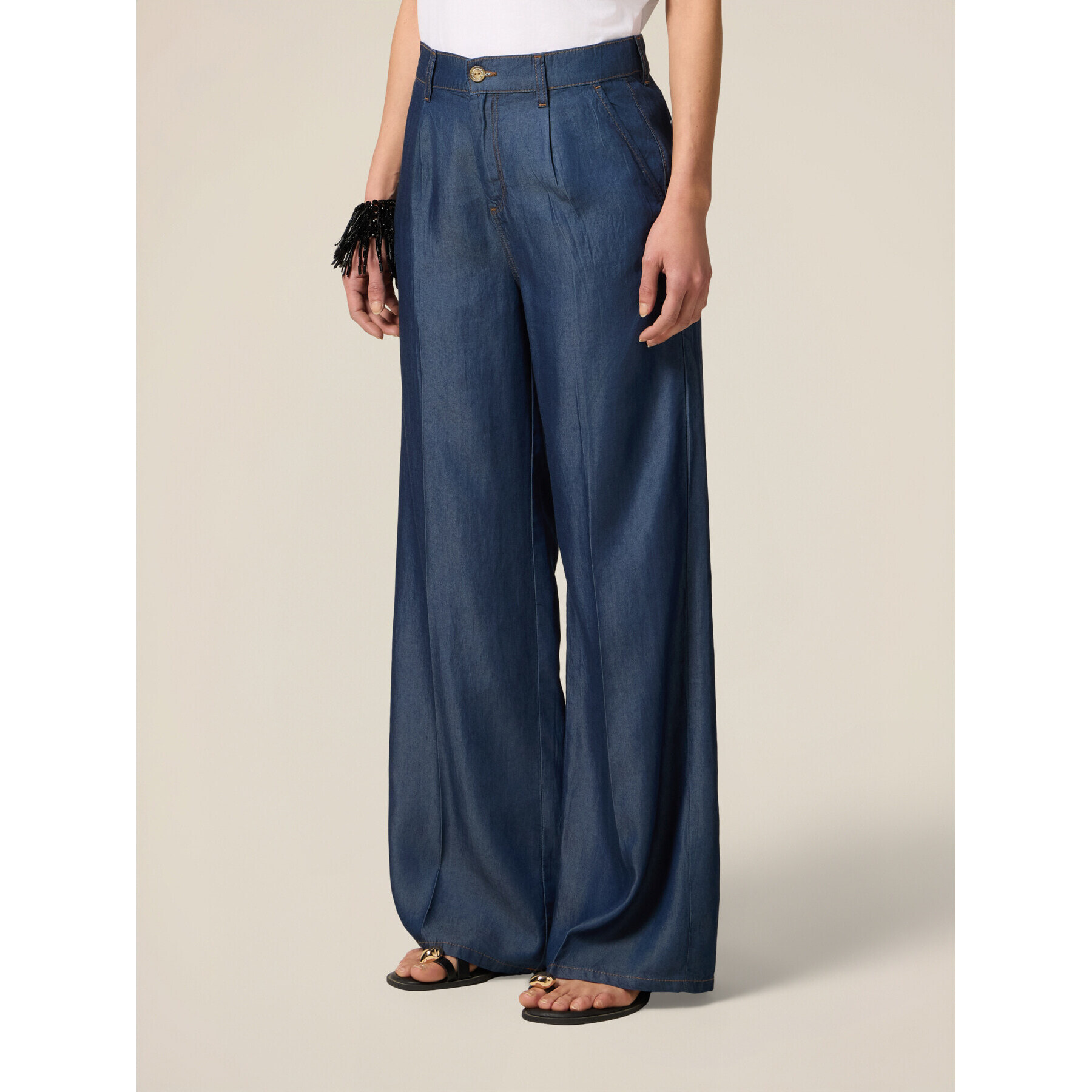 Oltre - Pantalones palazzo de tencel - Azul