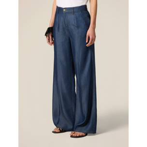 Oltre - Pantalones palazzo de tencel - Azul