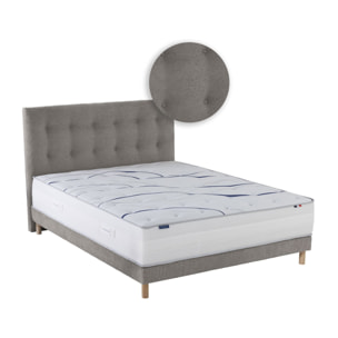 Ensemble matelas mémoire de forme ALTEA avec sommier et tête de lit, chenille bouclettes gris clair
