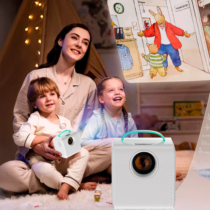 Proyector de video para niños, con entradas HDMI y USB. Resolución compatible HD1080P.