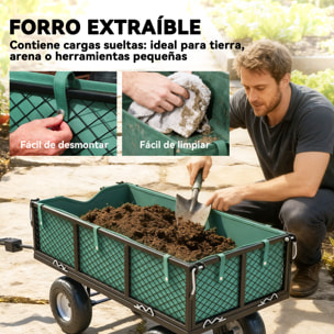 Carrito de Jardín con Ruedas Grandes, Carga 300 kg, Carro de Mano con Asa Ajustable y Bolsa Impermeable Removible, Carrito de Transporte para Todo Terreno, Compra, Camping, Verde