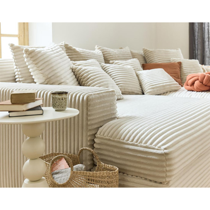 Collins - canapé droit 4 places avec double méridienne - assise profonde - velours côtelé grosses côtes - Beige