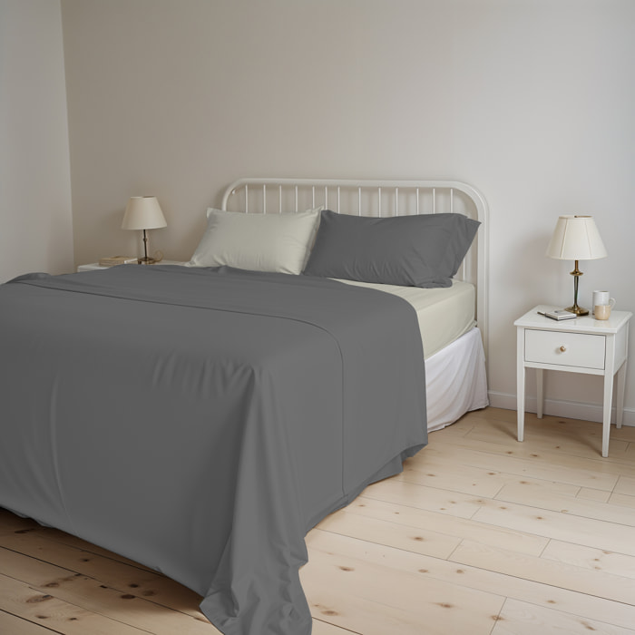 COMPLETO LETTO NATURAL COLOR, 100% Cotone, Made in Italy - FUMO/PANNA