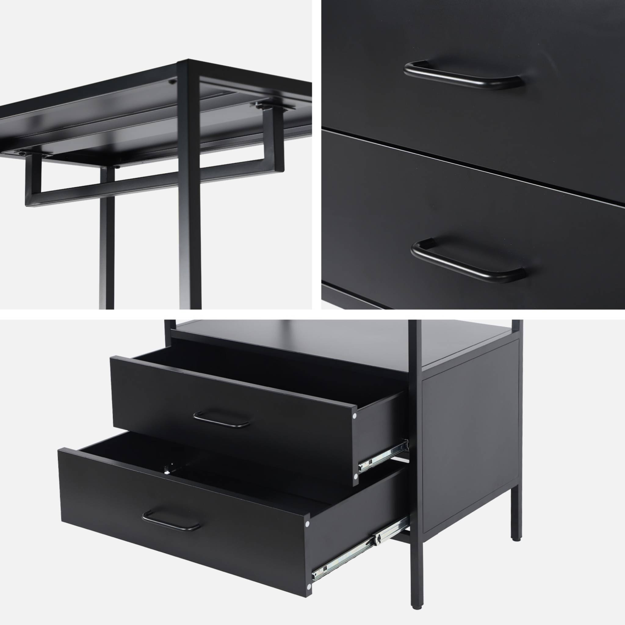 Meuble d'entrée. porte manteau métal noir avec penderie et 2 tiroirs. L 70 x P 45 x H 180cm - Idaho