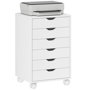 Cajonera Escritorio, Archivador Móvil con 6 Cajones, Soporte para Impresora con Ruedas, Guías Deslizantes Silenciosas, para Oficina, Casa, Blanco