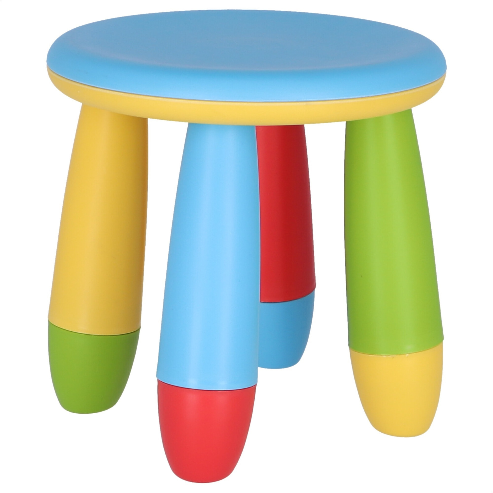 Taburete infantil azul en plástico fuerte y resistente, diá:30 cm x h:26 cm