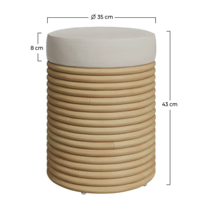 Tabouret en rotin et tissu crème H 43 cm - Théa