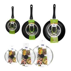 Lot de 3 poêles à frire 20, 24 et 28 cm et 3 couvercles Elo Smart Life