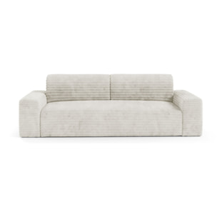 EDEN - Canapé 3 places convertible en velours côtelé écru