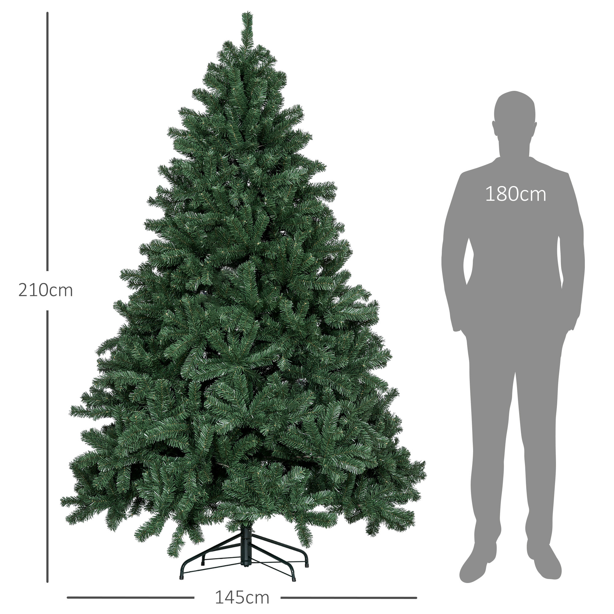 Sapin de Noël artificiel H.210 cm 1674 branches épines grand réalisme métal PVC PE vert