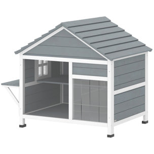 Niche maison pour chat bois - fenêtre verrouillable, étagères, portes, toit ouvrant - blanc gris