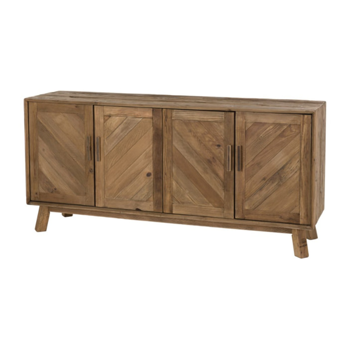 SANDY - Buffet marron 4 portes bois Pin recyclé détails graphiques