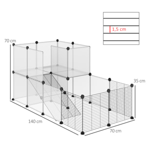 Jaula para Animales Pequeños Parque para Mascotas con 27 Paneles y Forma Personalizable para Cobayas Conejos Chinchillas 140x70x70 cm Transparente