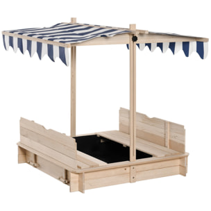 Arenero de Madera para Niños con Techo y Banco Toldo Ajustable 106x106x121 cm