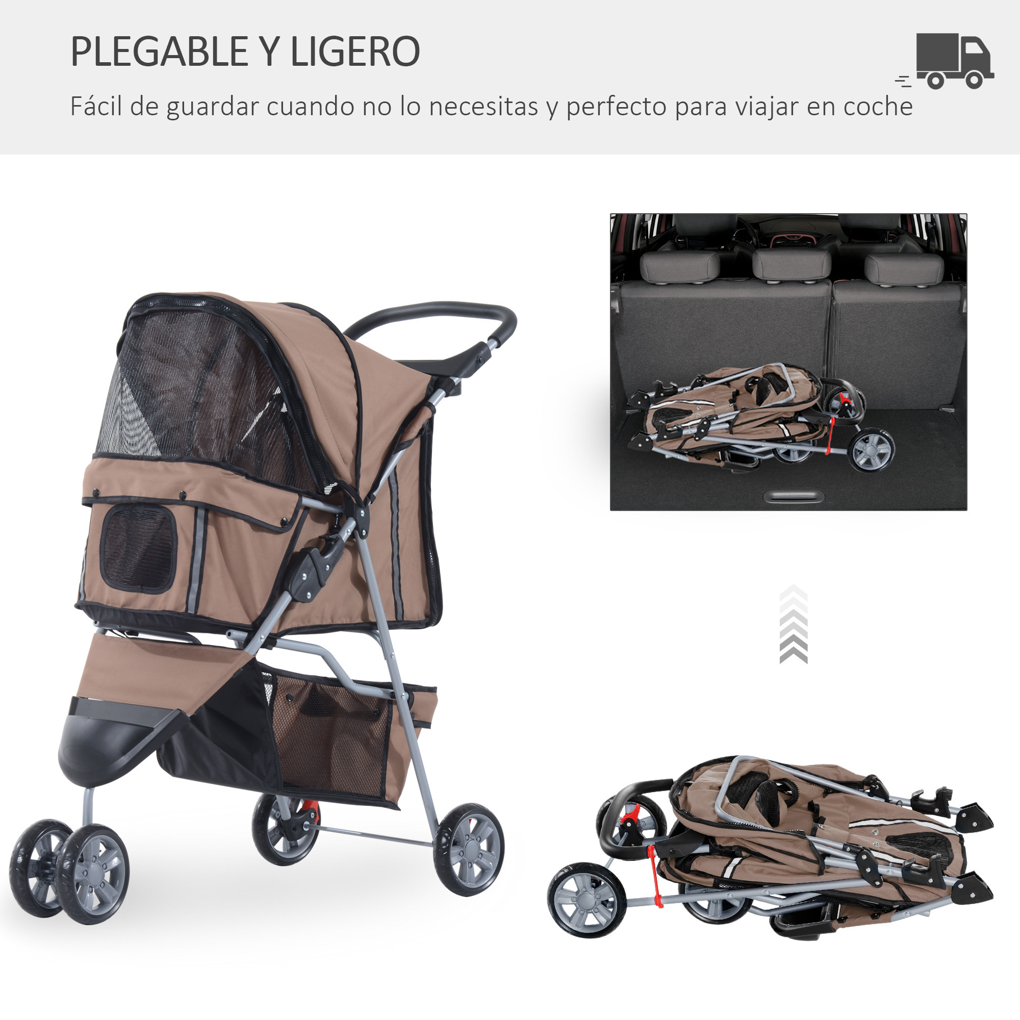 Cochecito Plegable con Ruedas 360Âº de Oxford 75x45x97cm Café