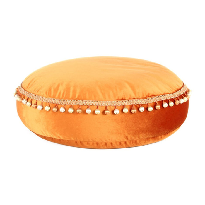 Pouf Rotondo Taj Mahal in Velluto Bronzo con Pompon