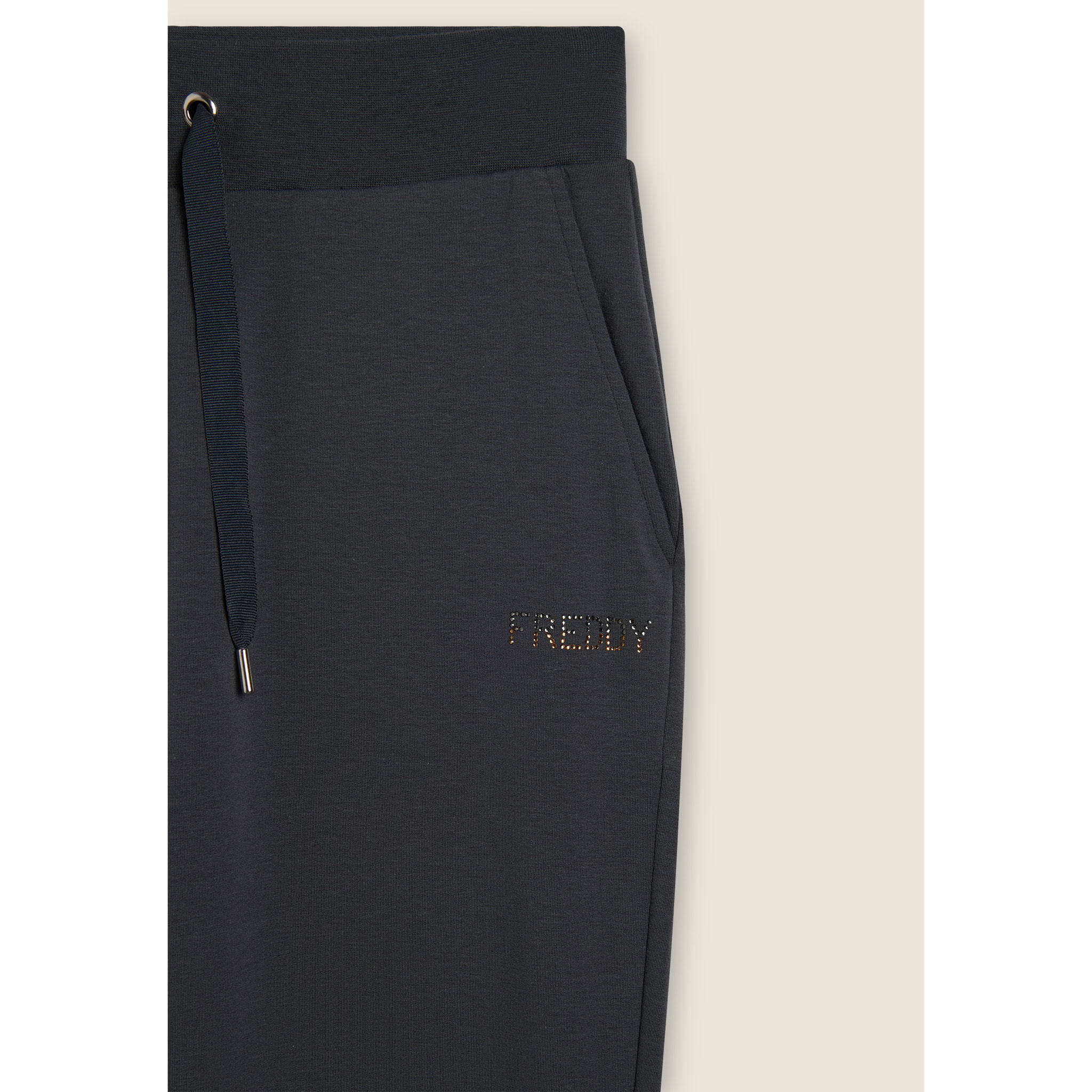 Pantaloni sportivi da donna con fondo dritto e logo strass