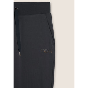 Pantaloni sportivi da donna con fondo dritto e logo strass