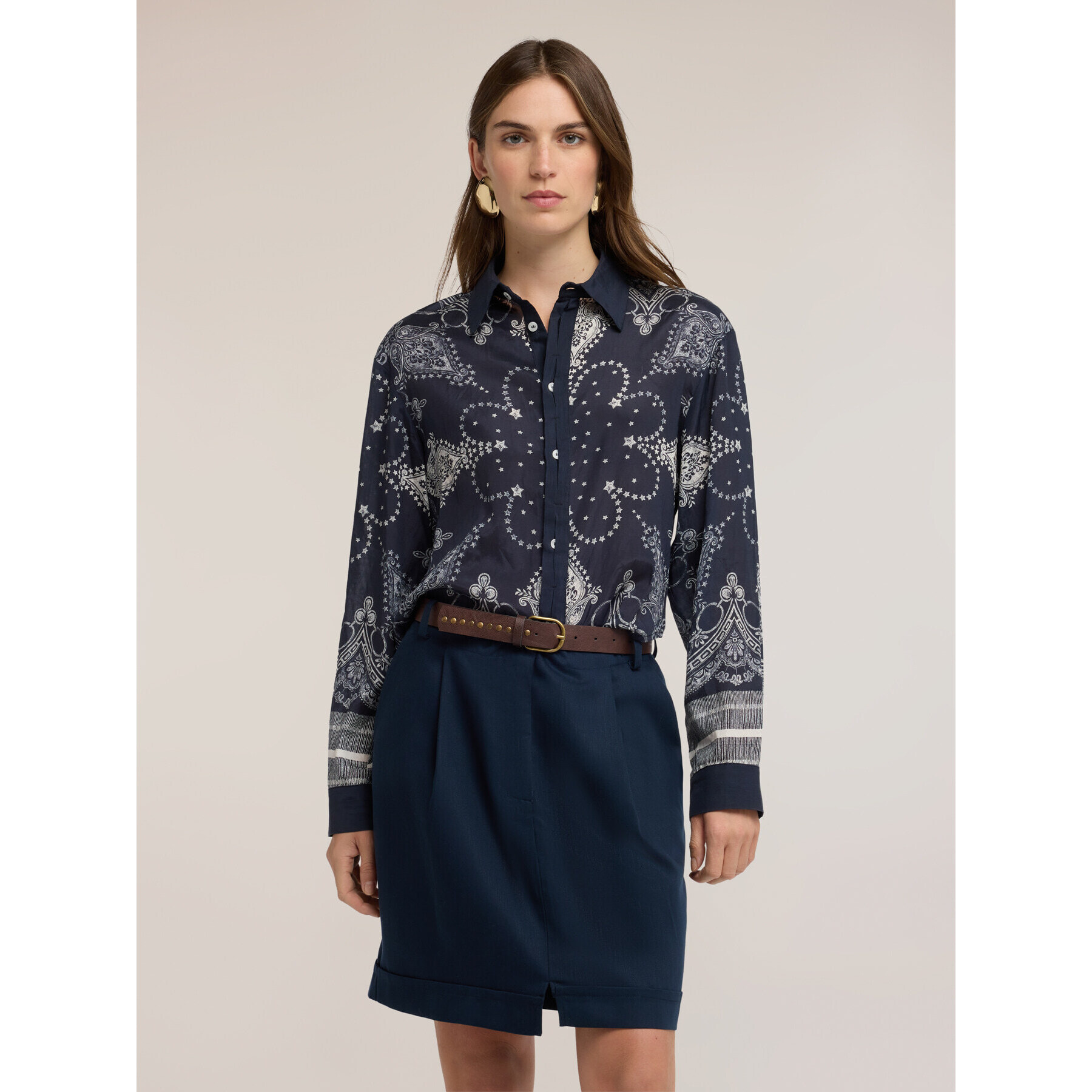 Motivi - Camicia in mussola con stampa - Blu