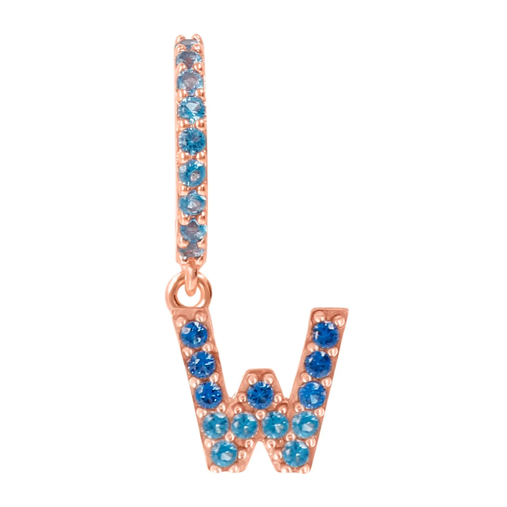Orecchino Pendente con Lettera W in Pavé di Cubic Zirconia Rosa