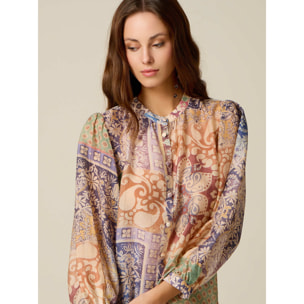 Oltre - Camisa estampada con espalda de encaje - Beige
