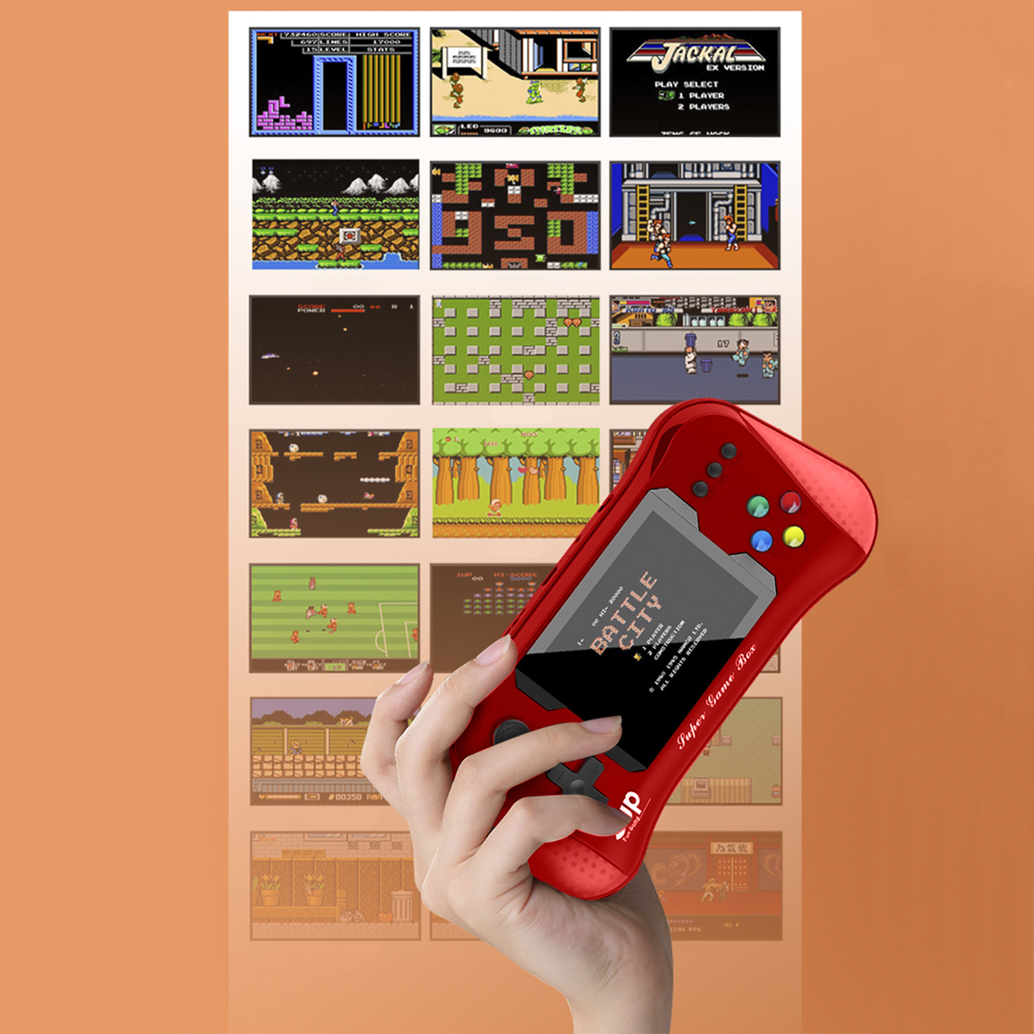 Console per videogiochi X7 con schermo e 500 giochi a 8 bit inclusi. Controllo per 2 giocatori.