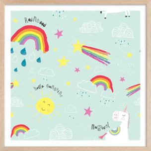 Affiche enfant happy sky Affiche + cadre en bois - Chêne