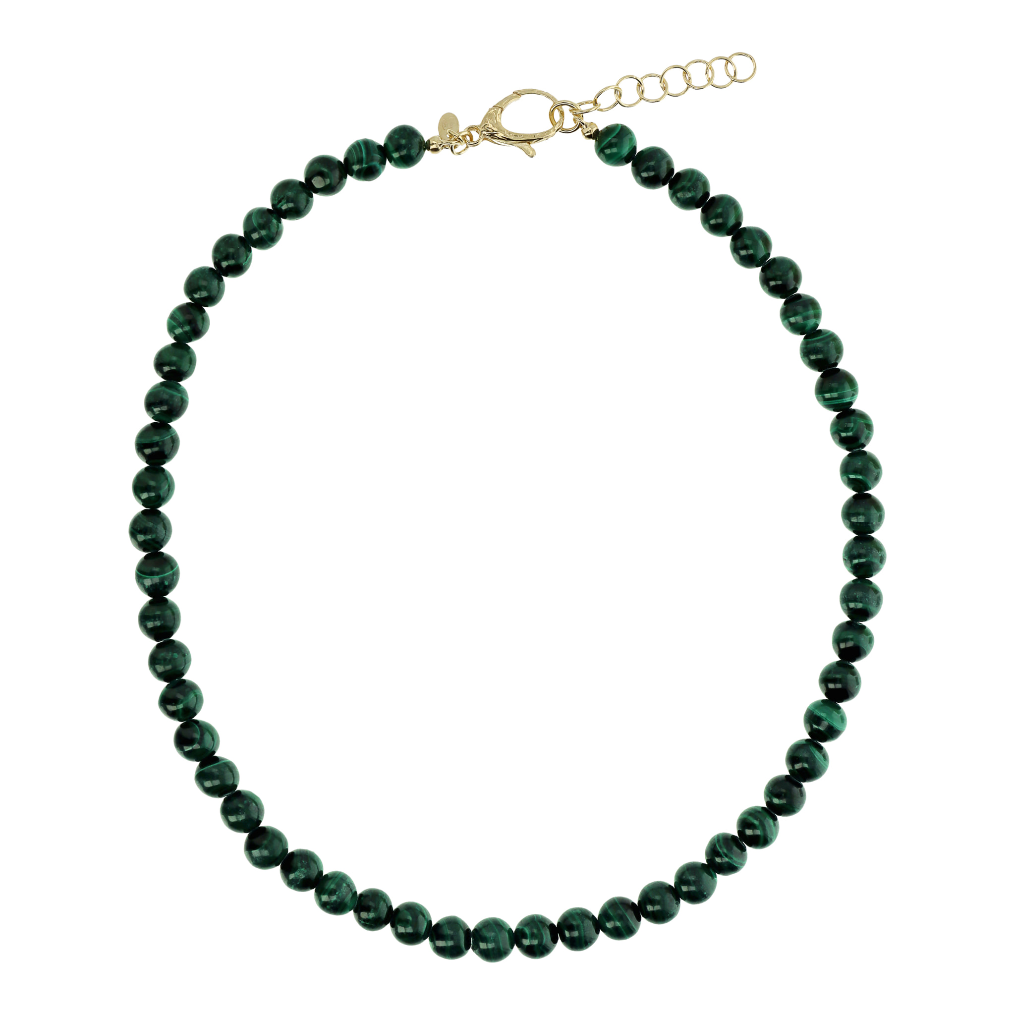 Collana Girocollo con Sfere di Pietra Naturale Malachite Verde in Argento 925 placcato Oro giallo 18Kt