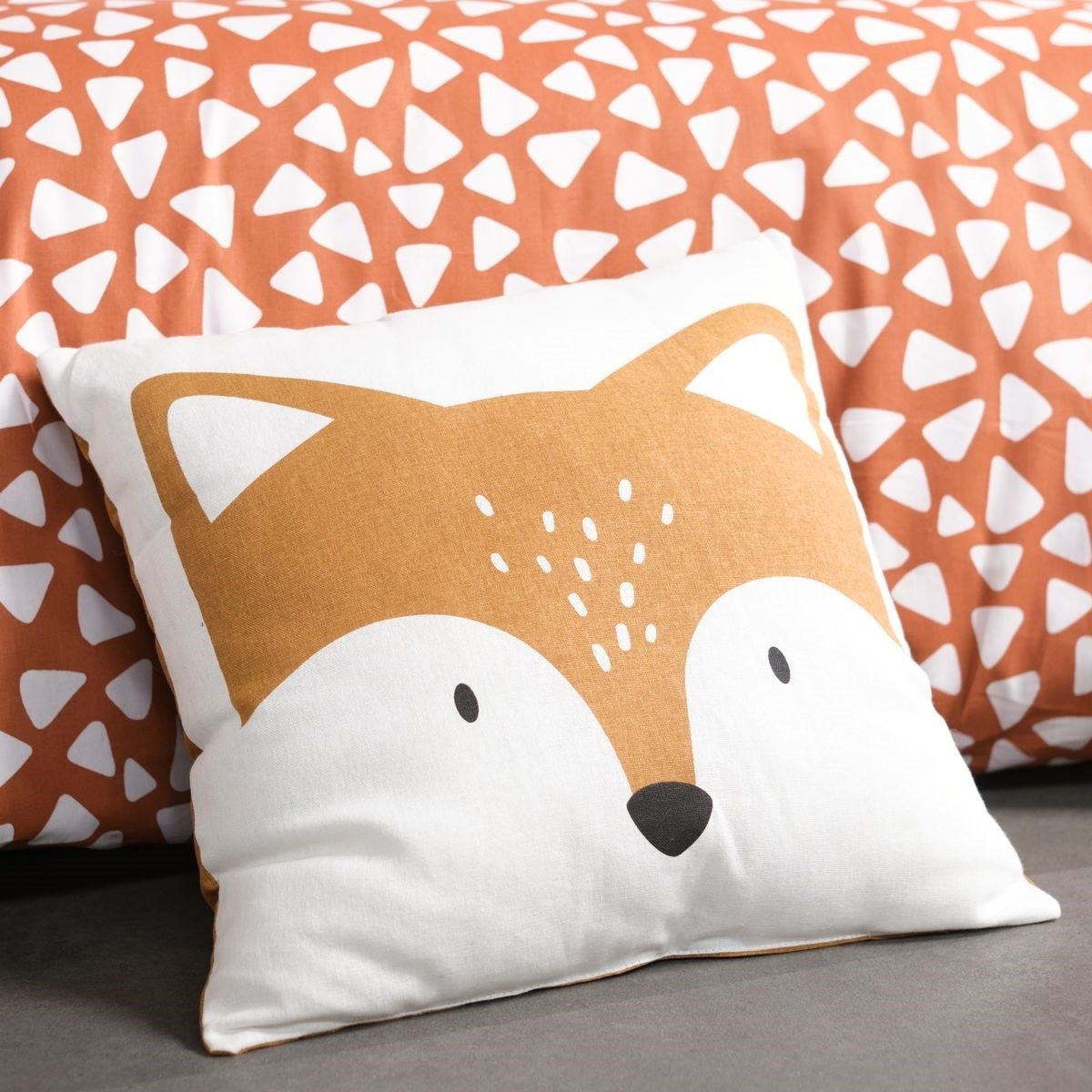 Coussin imprimé animalier coton FUNNY RENARD orange