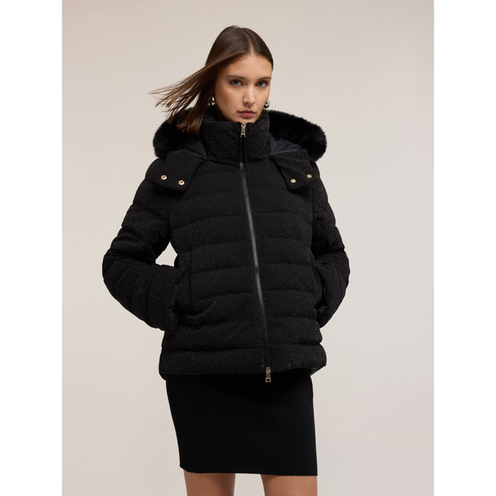 Motivi - Piumino pesante glitterato con cappuccio - Nero