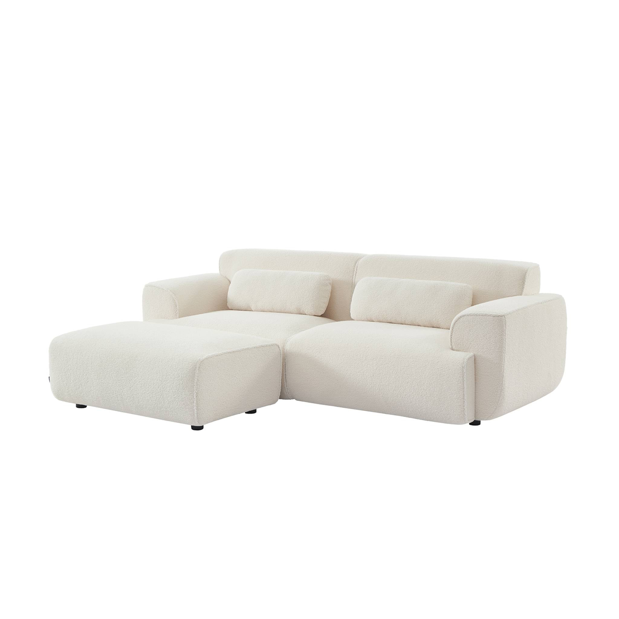 Pouf. module pour canapé. repose-pieds pour canapé 3 places en bouclette blanche. L 102 x P 70 x H 41cm - Wallas